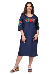 Сукня з яскравою вишивкою Маки (темно-синій)