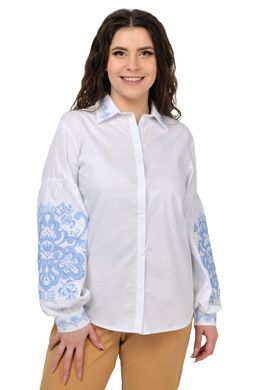Жіноча котонова сорочка (біла з блакитною вишивкою)