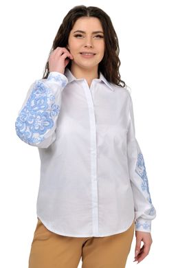 Жіноча котонова сорочка (біла з блакитною вишивкою)