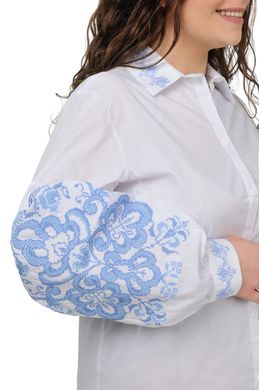 Женская коттоновая вышиванка (белая с голубой вышивкой)